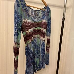 Floral Long Sleeve Top - Blue and Green